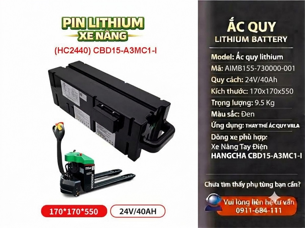 Pin Lithium Xe Nâng HANGCHA CBD15-AMC1-I 24V 40Ah